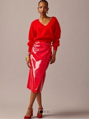 J. Crew Red Patent Midi Pencil Skirt